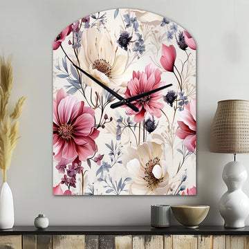 Pink And Beige Wildflower Paradise - Asymmetric Metal Wall Clock